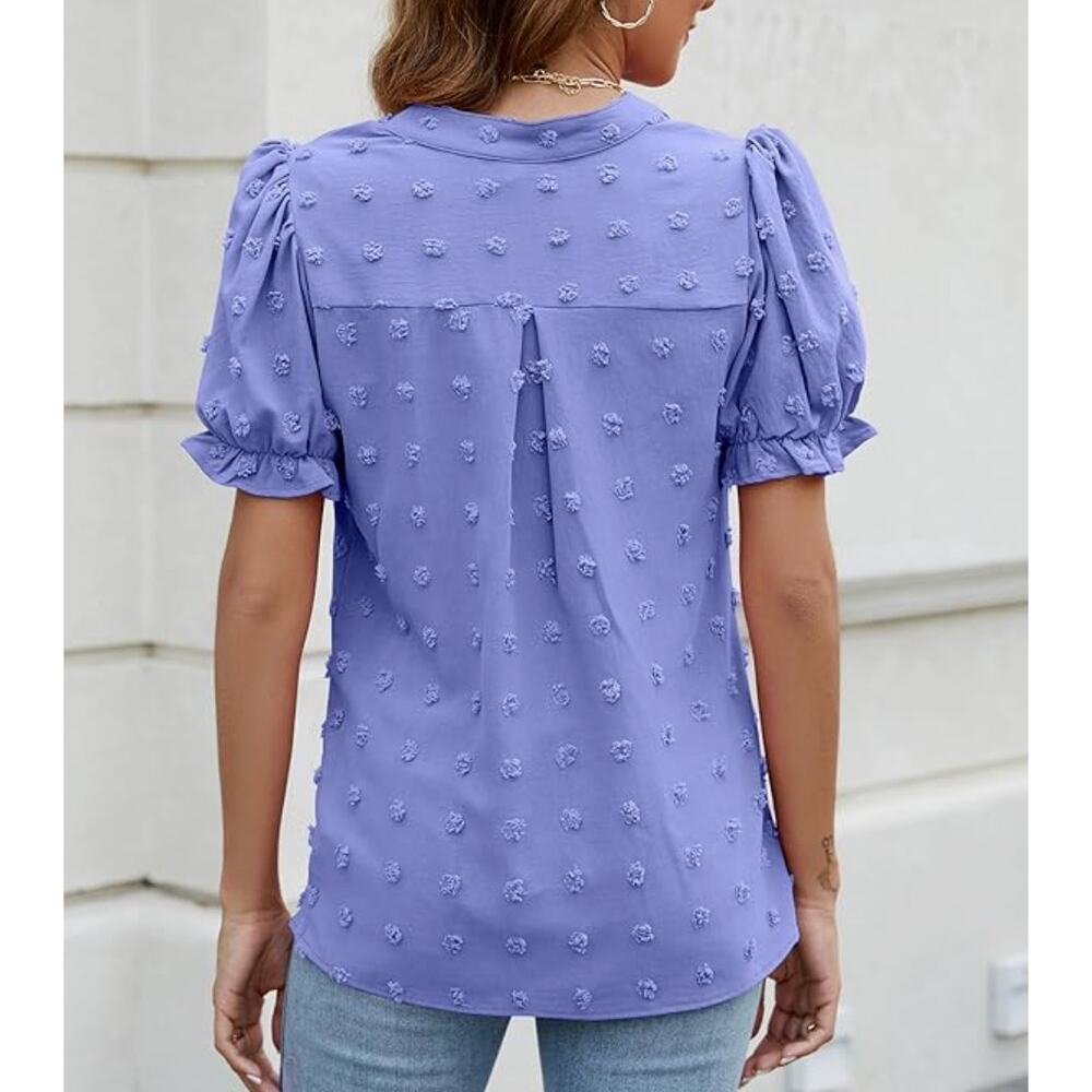 Blooming Jelly Boutique Purple Swiss Dot Chiffon Feminine Puff Sleeve Blouse-Med - Picture 2 of 7